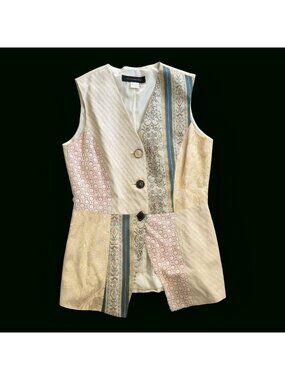 Harris / Wallace Vintage Boho Romantic Tapestry Patchwork Vest 8